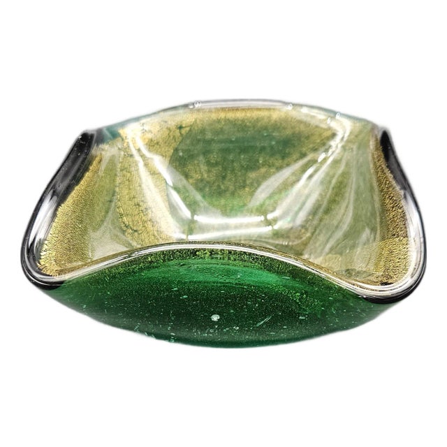 Vintage Murano Glass Ashtray with Gold Flakes, 1950s For Sale