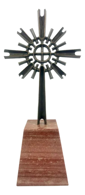 Mid-Century Bronze & Marble Memorial Cross, 1960s