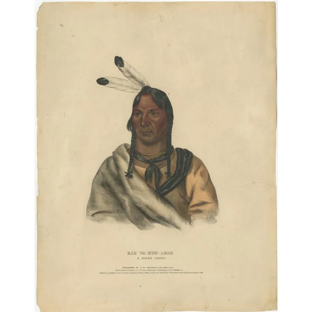 After Charles Bird King, Sioux Chief Portrait Esh-Ta-Hum-Leah, Lithograph, 1838 For Sale