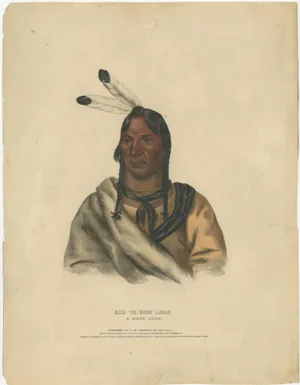 After Charles Bird King, Sioux Chief Portrait Esh-Ta-Hum-Leah, Lithograph, 1838