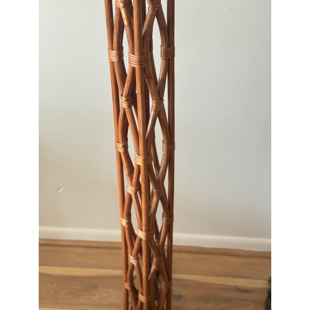 Late 20th Century Tall McGuire Style Rattan Lattice Floor Lamps - a Pair For Sale In Philadelphia - Image 6 of 12