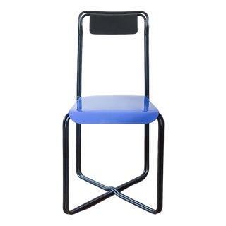Kaa Chair attributed to Francesco Soro in Black Lacquered Metal with Blue Seat, Italy, 1980s For Sale