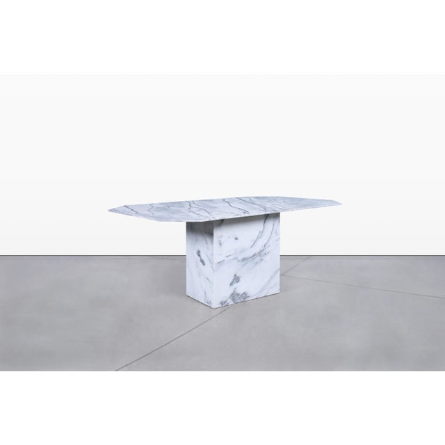 Off-white Vintage Italian Bianco Carrara Marble Dining Table, 1970s For Sale - Image 8 of 14