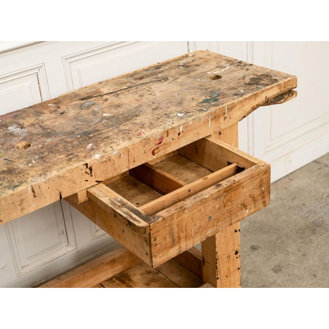Wood Small Vintage Workbench with Drawer, 1920 For Sale - Image 7 of 18