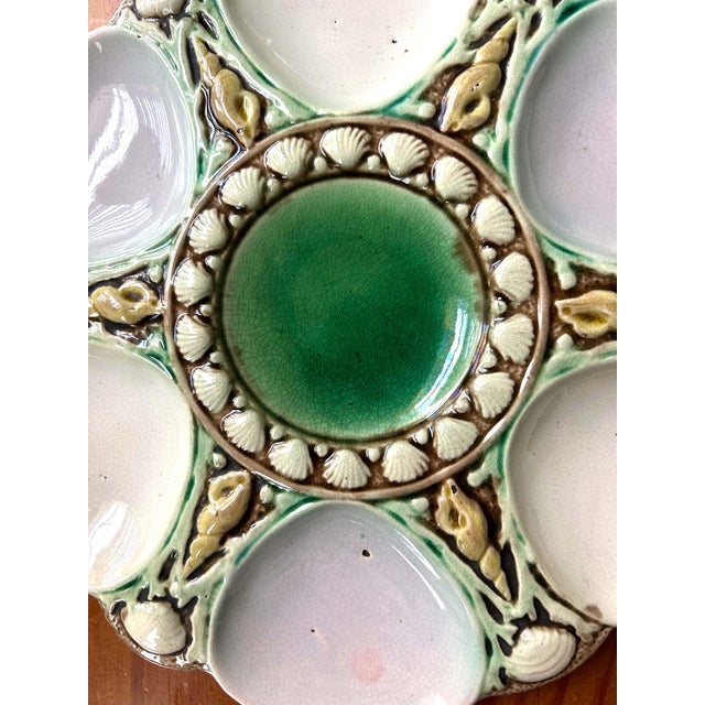 Victorian Antique Majolica Oyster Plate c.1890 For Sale - Image 3 of 9