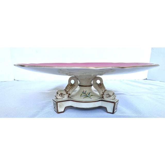 Antique Late 1800s Old Paris Porcelain Cake Stand With Gilded Koi Fish Pedestal Base For Sale - Image 4 of 13