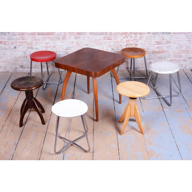 Silver Bauhaus Stool in Beech, Chrome, and Steel from Mücke-Melder, Czech, 1930s For Sale - Image 8 of 9