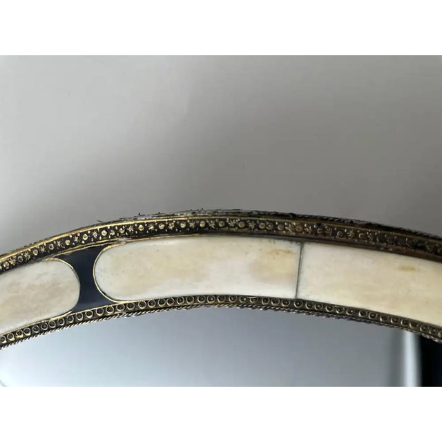 1990s Art Deco Style Handmade White & Black With Brass Inlay Round Mirror, a Pair For Sale - Image 5 of 11