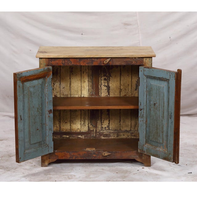 Wood Two-Door Nightstand Made From Antique Indian Teakwood Architectural Elements For Sale - Image 7 of 8