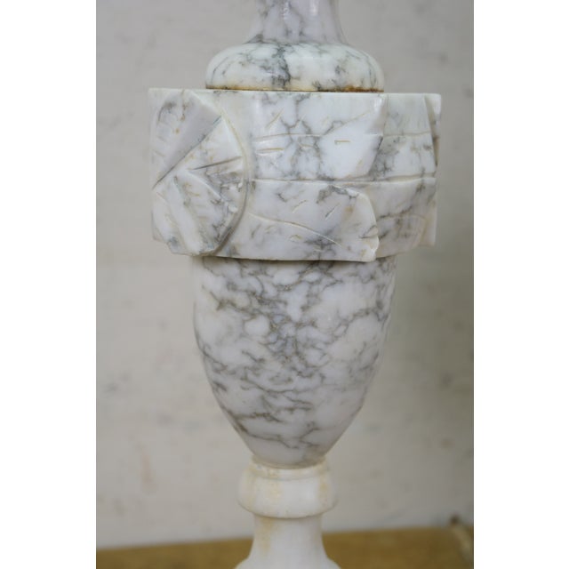 Alabaster 2 Mid 20th Century Gray & White Alabaster Marble Trophy Urn Table Lamps Pair 18" For Sale - Image 8 of 15
