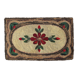 Vintage Hand-Hooked Floral Folk Art Rug Textile