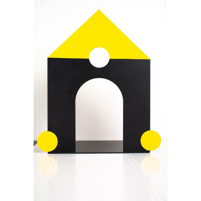 Vintage Postmodern Memphis Style Studio Architectural House Steel Metal Bookends - A Pair For Sale - Image 4 of 16
