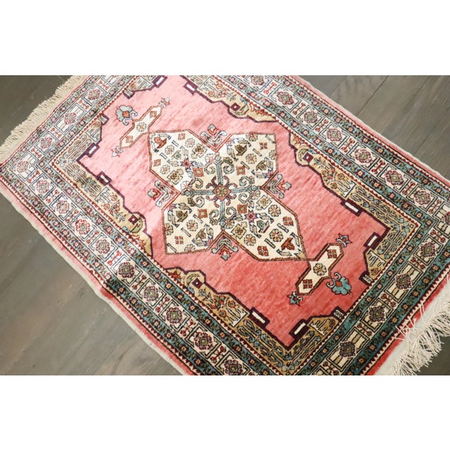 Silk Vintage Pink Turkish Rug - 1'8" x 2'5" For Sale - Image 4 of 5
