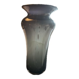 Large Murano Glass Vase 13x8” Opal and Blue For Sale