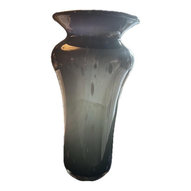 Large Murano Glass Vase 13x8” Opal and Blue For Sale