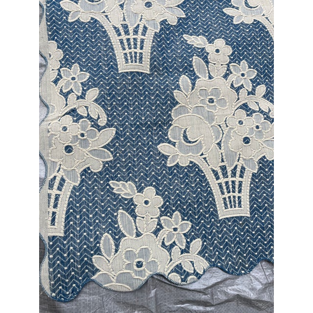 Mid 20th Century Vintage Blue and White Floral Basket Textile For Sale - Image 5 of 5