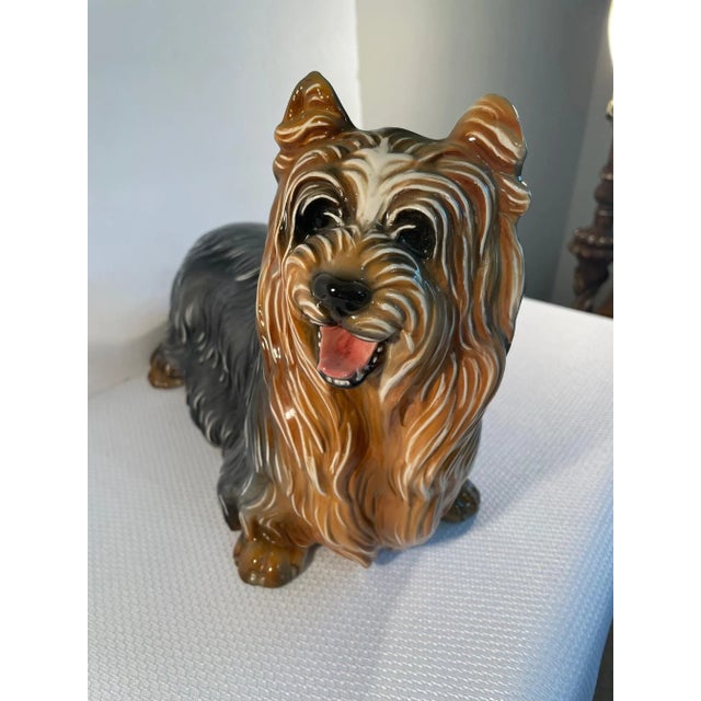 A fine hand painted and glazed ceramic Yorkshire Terrier (Yorkie) by the famed Ronzan Brothers. Maker's mark and "Made in...
