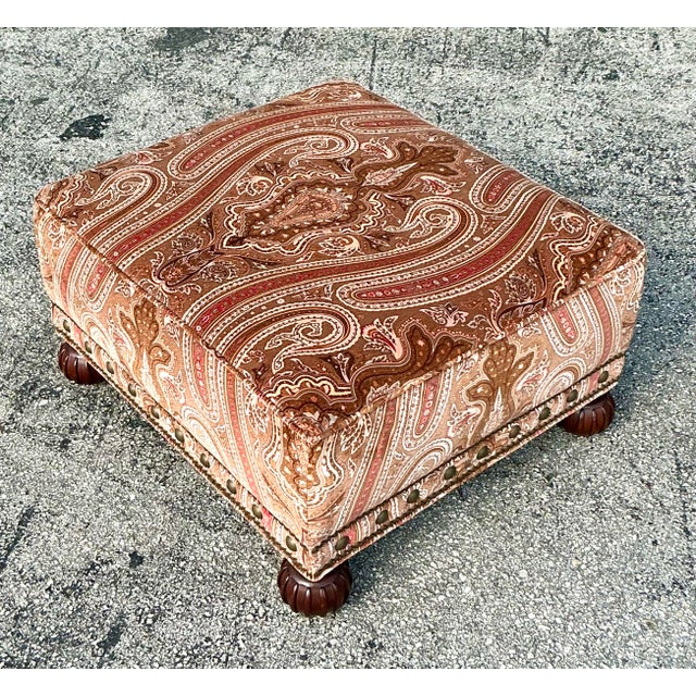Traditional Vintage Regency Ralph Lauren Paisley Velvet Nailhead Ottoman For Sale - Image 3 of 10