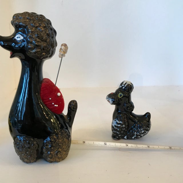 Ceramic Poodle Figures With Pincushion Backs and Tape Measure Sewing Notions - Set of 3 For Sale - Image 7 of 11