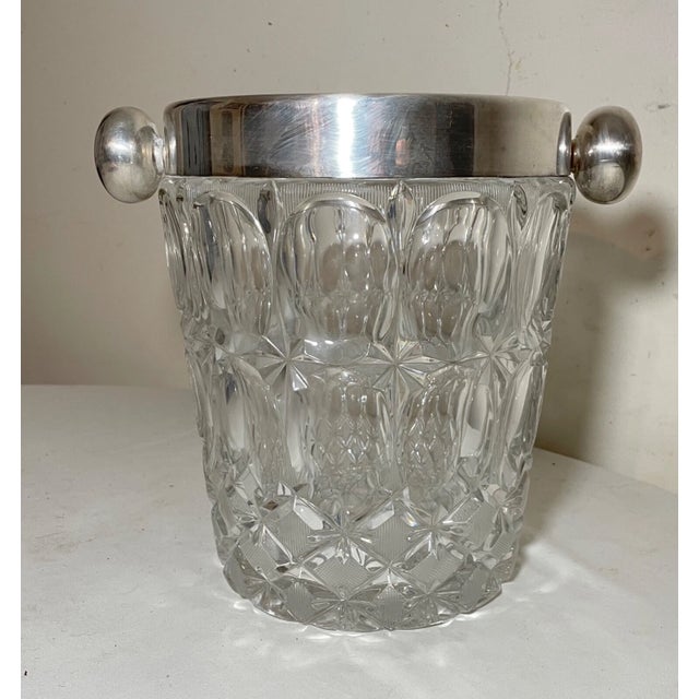 Art Deco Large Antique Silverplate Cut Crystal Glass Champagne Wine Chiller Ice Bucket For Sale - Image 3 of 12