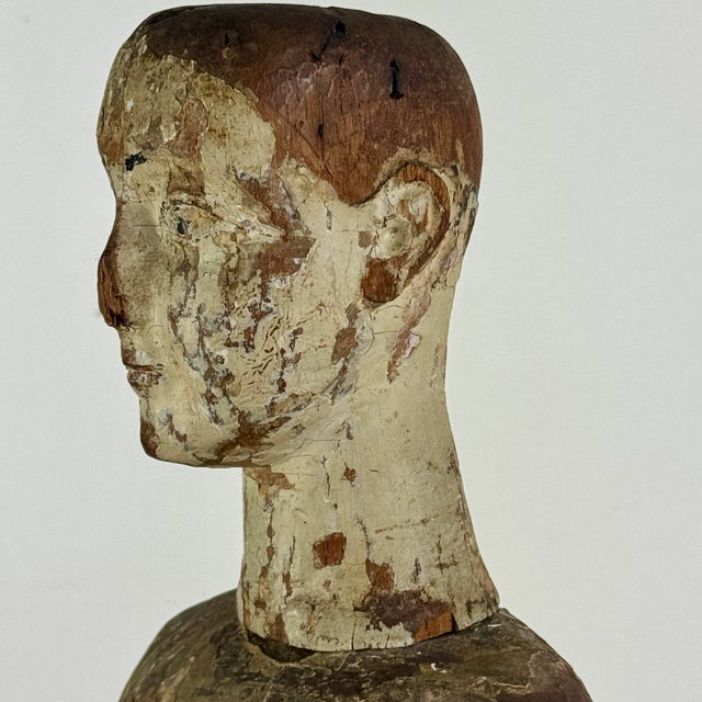 Stupendous & Charming Salvaged Antique Carved Wood Santos Mannequin Sculpture, 16" H For Sale - Image 9 of 17