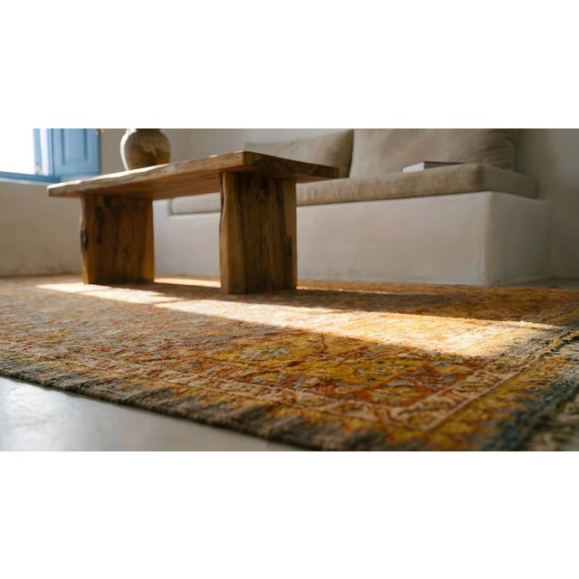 Pretty SkyBlue Color & Decorative Geometric Pattern Antique Turkish Oushak Rug For Sale - Image 13 of 14