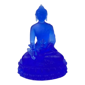Crystal Glass Pate-De-Verre Blue Gautama Amitabha Shakyamuni Statue
