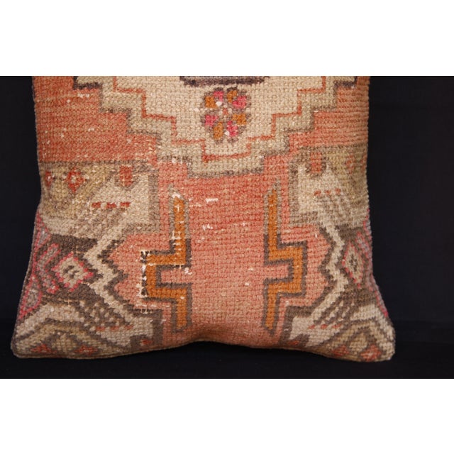 Handwoven Turkish Rug Pillow – Soft Tribal Motifs in Neutral Tones Pillow Case -16'' X 32'' For Sale - Image 11 of 13
