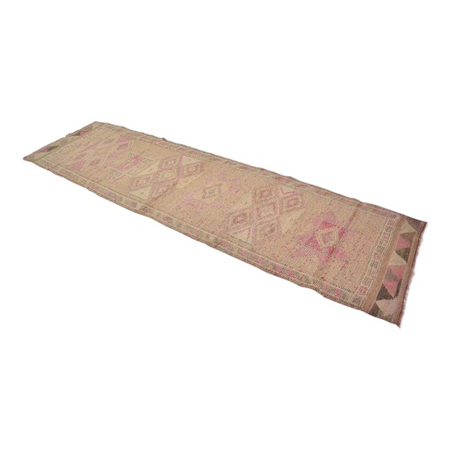 Eart Colour Oushak Vintage Runner For Sale
