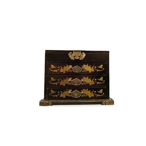 Wood Contemporary Asian 3 Drawers Black Painted Jewelry Box For Sale - Image 7 of 7