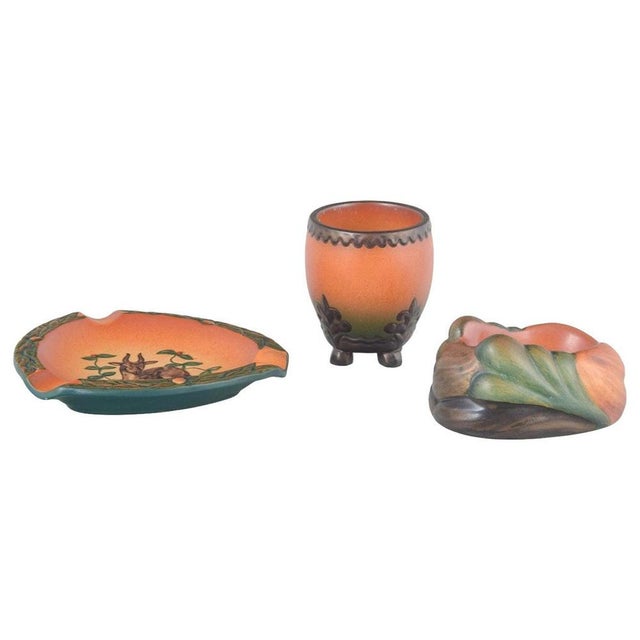 Brown Stoneware Ashtray, Vase and Pipe Holder by Ipsens Enke, 1920s, Set of 3 For Sale - Image 8 of 8