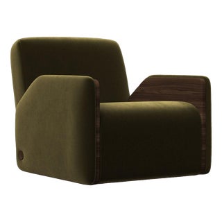 Oscar Green Upholstery and Walnut Chair by Haymann Editions For Sale