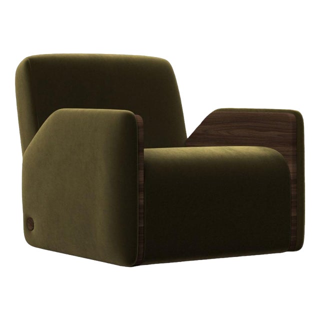 Oscar Green Upholstery and Walnut Chair by Haymann Editions For Sale