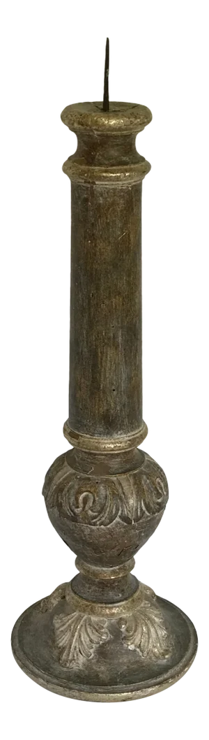 Carved Wood Pricket Church Alter Candlestick Holder