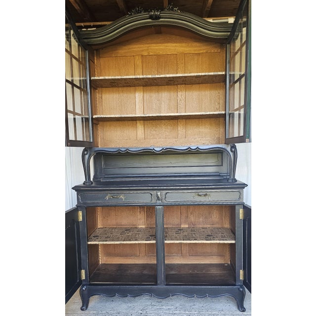 Black Display, Server/Buffet Cabinet , Louis XV antique French buffet in the Rococo style . Finished on a distressed Black...