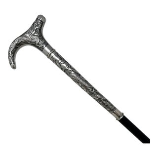 Antique Chinese Sterling Silver Qing Lady’s Walking Swagger Stick Cane 2 Dragons For Sale