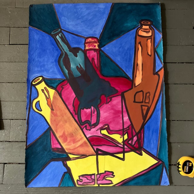 1980s 1980’s Original Abstract Still Life Painting With Bottles For Sale - Image 5 of 5