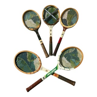 Collection of Vintage Wooden Wilson Tennis Rackets With Zephyr Press For Sale