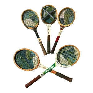 Collection of Vintage Wooden Wilson Tennis Rackets With Zephyr Press
