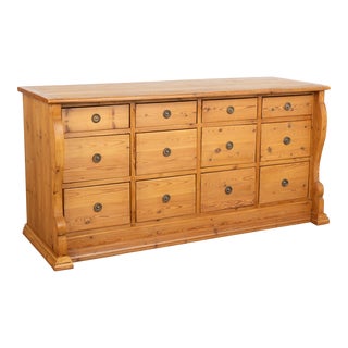 Pine 12 Drawer Apothecary Shop Counter Sideboard, Denmark Circa 1880 For Sale