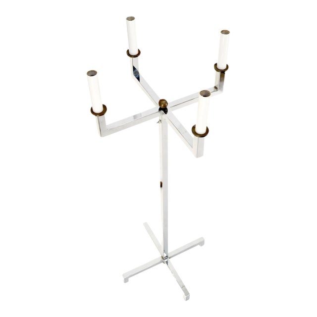 Polished Chrome Cross Shape Base Mid-Century Modern 4 Way Floor Lamp Parzinger For Sale