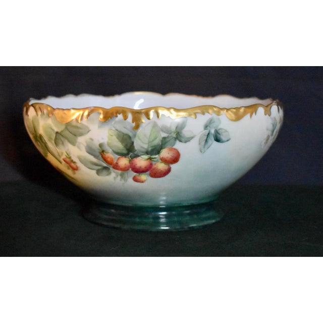 1900 - 1909 Antique T&v Limoges France Porcelain Bowl Hand Painted Strawberries Gold 1907 For Sale - Image 5 of 18