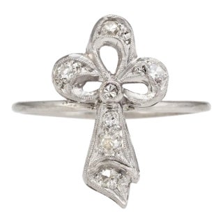 Antique Clover Conversion Ring Art Deco Diamond 14 Karat White Gold Platinum size 7 For Sale