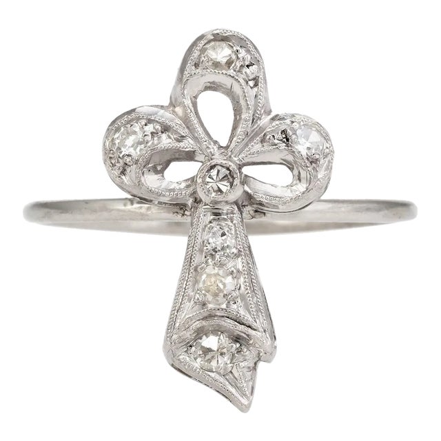 Antique Clover Conversion Ring Art Deco Diamond 14 Karat White Gold Platinum size 7 For Sale