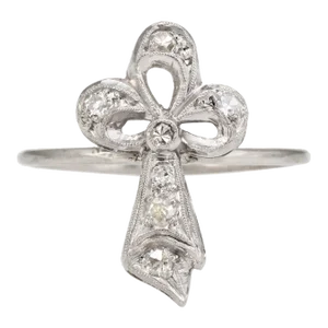 Antique Clover Conversion Ring Art Deco Diamond 14 Karat White Gold Platinum size 7