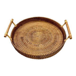 Bamboo & Rattan Round Tray For Sale