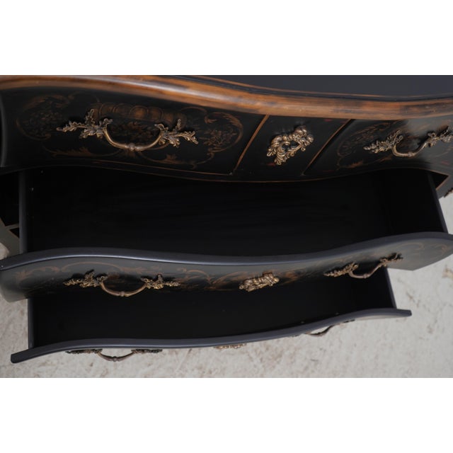Harden Furniture Harden Black Lacquer Chinoiserie Bombe Commode For Sale - Image 4 of 18