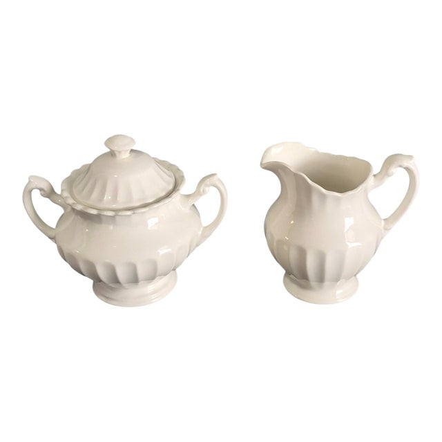 Vintage English Ironstone J & G Meakin Classic White Sugar and Creamer Set For Sale