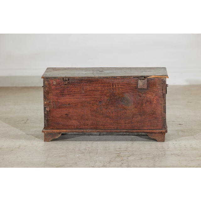 Antique Indian Painted Chest with Hinged Lid and Traces of Original Mirrors For Sale - Image 9 of 18