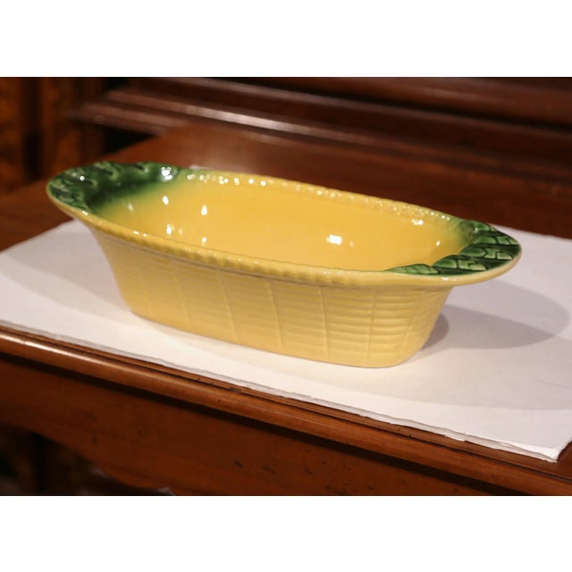 Early 20th Century French Majolica Barbotine Yellow and Green Serving Dish For Sale - Image 4 of 9